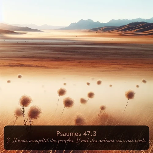 Segond Psaumes  ; image nature: image avec le verset biblique :Il nous assujettit des peuples, Il met des nations sous nos pieds; ;  ; 47:3
