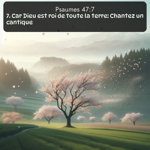 Segond Psaumes  ; image nature: image avec le verset biblique :Car Dieu est roi de toute la terre: Chantez un cantique! ;  ; 47:7