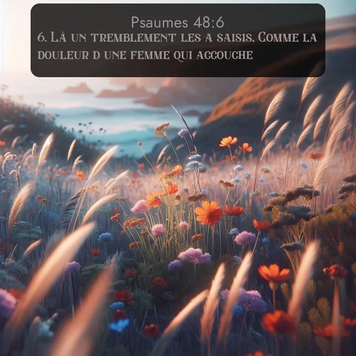 Segond Psaumes  ; image nature: image avec le verset biblique :Là un tremblement les a saisis, Comme la douleur d&#039;une femme qui accouche. ;  ; 48:6