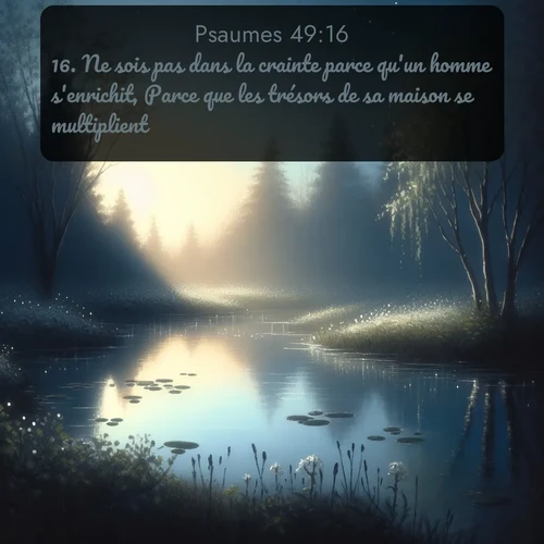 Segond Psaumes  ; image nature: image avec le verset biblique :Ne sois pas dans la crainte parce qu&#039;un homme s&#039;enrichit, Parce que les trésors de sa maison se multiplient; ;  ; 49:16