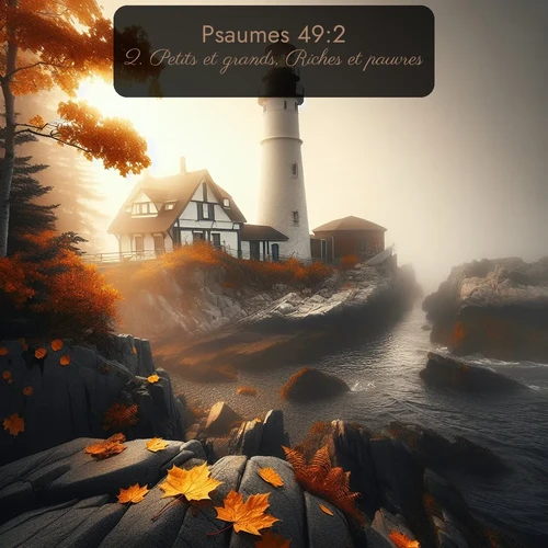 Segond Psaumes  ; image nature: image avec le verset biblique :Petits et grands, Riches et pauvres! ;  ; 49:2