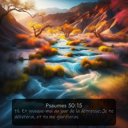 Segond Psaumes  ; image nature: image avec le verset biblique :Et invoque-moi au jour de la détresse; Je te délivrerai, et tu me glorifieras. ;  ; 50:15