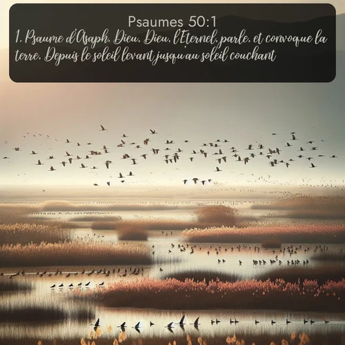 Segond Psaumes  ; image nature: image avec le verset biblique :Psaume d&#039;Asaph. Dieu, Dieu, l&#039;Eternel, parle, et convoque la terre, Depuis le soleil levant jusqu&#039;au soleil couchant. ;  ; 50:1