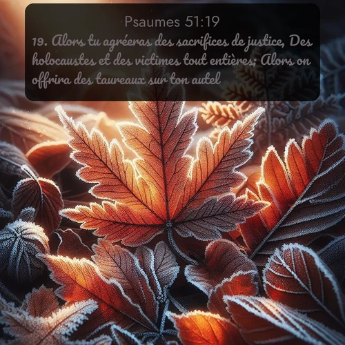 Segond Psaumes  ; image nature: image avec le verset biblique :Alors tu agréeras des sacrifices de justice, Des holocaustes et des victimes tout entières; Alors on offrira des taureaux sur ton autel. ;  ; 51:19