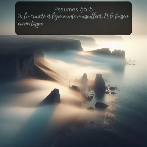 Segond Psaumes  ; image nature: image avec le verset biblique :La crainte et l&#039;épouvante m&#039;assaillent, Et le frisson m&#039;enveloppe. ;  ; 55:5