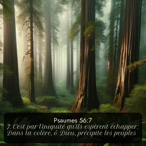 Segond Psaumes  ; image nature: image avec le verset biblique :C&#039;est par l&#039;iniquité qu&#039;ils espèrent échapper: Dans ta colère, ô Dieu, précipite les peuples! ;  ; 56:7