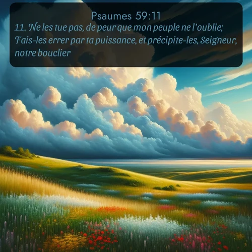 Segond Psaumes  ; image nature: image avec le verset biblique :Ne les tue pas, de peur que mon peuple ne l&#039;oublie; Fais-les errer par ta puissance, et précipite-les, Seigneur, notre bouclier! ;  ; 59:11