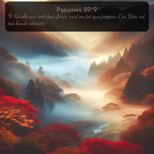 Segond Psaumes  ; image nature: image avec le verset biblique :Quelle que soit leur force, c&#039;est en toi que j&#039;espère, Car Dieu est ma haute retraite. ;  ; 59:9