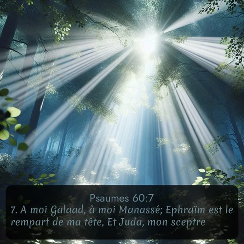 Segond Psaumes  ; image nature: image avec le verset biblique :A moi Galaad, à moi Manassé; Ephraïm est le rempart de ma tête, Et Juda, mon sceptre; ;  ; 60:7
