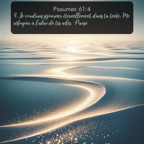 Segond Psaumes  ; image nature: image avec le verset biblique :Je voudrais séjourner éternellement dans ta tente, Me réfugier à l&#039;abri de tes ailes. -Pause. ;  ; 61:4
