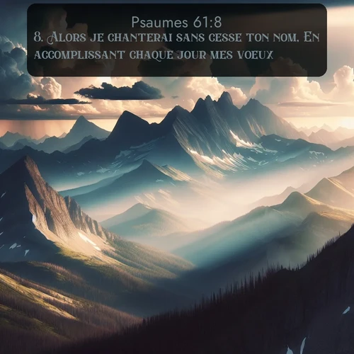 Segond Psaumes  ; image nature: image avec le verset biblique :Alors je chanterai sans cesse ton nom, En accomplissant chaque jour mes voeux. ;  ; 61:8