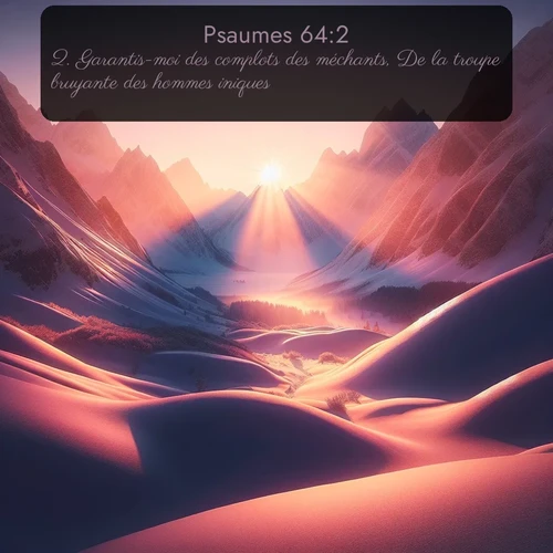 Segond Psaumes  ; image nature: image avec le verset biblique :Garantis-moi des complots des méchants, De la troupe bruyante des hommes iniques! ;  ; 64:2