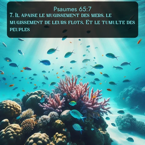 Segond Psaumes  ; image nature: image avec le verset biblique :Il apaise le mugissement des mers, le mugissement de leurs flots, Et le tumulte des peuples. ;  ; 65:7
