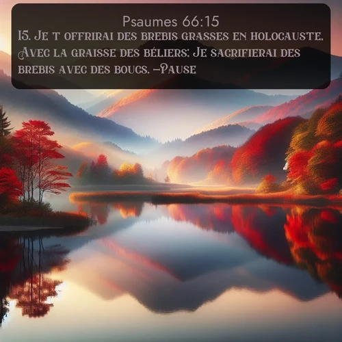 Segond Psaumes  ; image nature: image avec le verset biblique :Je t&#039;offrirai des brebis grasses en holocauste, Avec la graisse des béliers; Je sacrifierai des brebis avec des boucs. -Pause. ;  ; 66:15