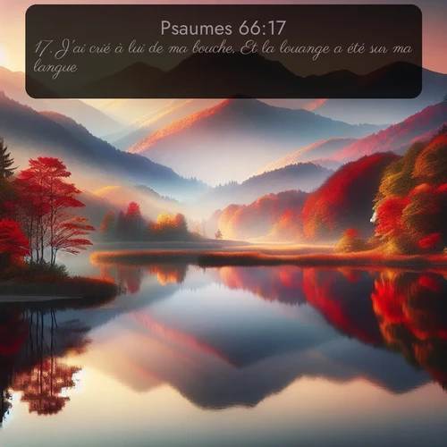 Segond Psaumes  ; image nature: image avec le verset biblique :J&#039;ai crié à lui de ma bouche, Et la louange a été sur ma langue. ;  ; 66:17