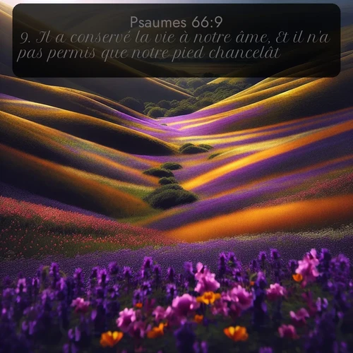 Segond Psaumes  ; image nature: image avec le verset biblique :Il a conservé la vie à notre âme, Et il n&#039;a pas permis que notre pied chancelât. ;  ; 66:9