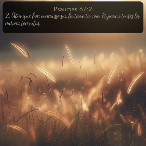 Segond Psaumes  ; image nature: image avec le verset biblique :Afin que l&#039;on connaisse sur la terre ta voie, Et parmi toutes les nations ton salut! ;  ; 67:2