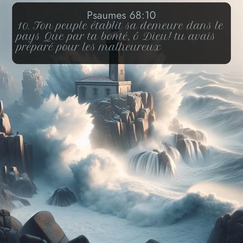 Segond Psaumes  ; image nature: image avec le verset biblique :Ton peuple établit sa demeure dans le pays Que par ta bonté, ô Dieu! tu avais préparé pour les malheureux. ;  ; 68:10