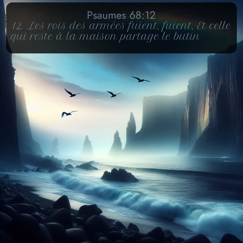Segond Psaumes  ; image nature: image avec le verset biblique :Les rois des armées fuient, fuient, Et celle qui reste à la maison partage le butin. ;  ; 68:12