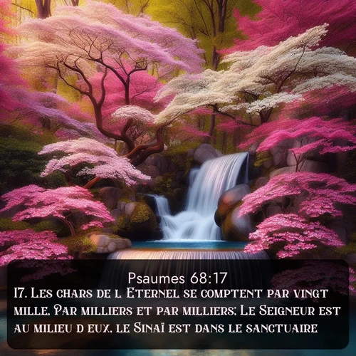 Segond Psaumes  ; image nature: image avec le verset biblique :Les chars de l&#039;Eternel se comptent par vingt mille, Par milliers et par milliers; Le Seigneur est au milieu d&#039;eux, le Sinaï est dans le sanctuaire. ;  ; 68:17