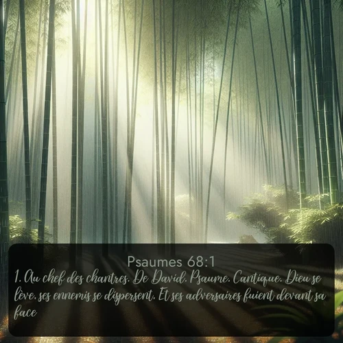 Segond Psaumes  ; image nature: image avec le verset biblique :Au chef des chantres. De David. Psaume. Cantique. Dieu se lève, ses ennemis se dispersent, Et ses adversaires fuient devant sa face. ;  ; 68:1