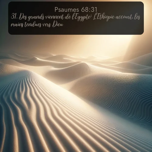 Segond Psaumes  ; image nature: image avec le verset biblique :Des grands viennent de l&#039;Egypte; L&#039;Ethiopie accourt, les mains tendues vers Dieu. ;  ; 68:31
