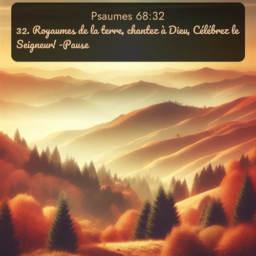 Segond Psaumes  ; image nature: image avec le verset biblique :Royaumes de la terre, chantez à Dieu, Célébrez le Seigneur! -Pause. ;  ; 68:32