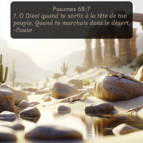 Segond Psaumes  ; image nature: image avec le verset biblique :O Dieu! quand tu sortis à la tête de ton peuple, Quand tu marchais dans le désert, -Pause. ;  ; 68:7