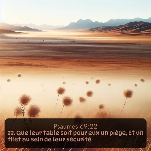 Segond Psaumes  ; image nature: image avec le verset biblique :Que leur table soit pour eux un piège, Et un filet au sein de leur sécurité! ;  ; 69:22