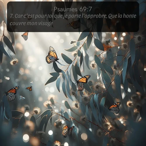 Segond Psaumes  ; image nature: image avec le verset biblique :Car c&#039;est pour toi que je porte l&#039;opprobre, Que la honte couvre mon visage; ;  ; 69:7