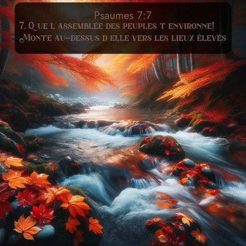 Segond Psaumes  ; image nature: image avec le verset biblique :Que l&#039;assemblée des peuples t&#039;environne! Monte au-dessus d&#039;elle vers les lieux élevés! ;  ; 7:7