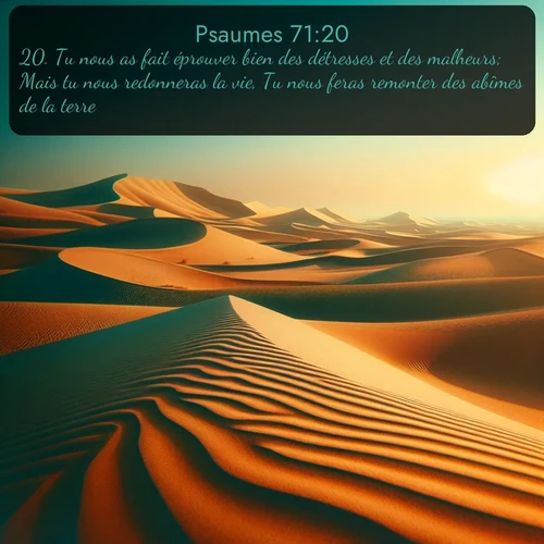 Segond Psaumes  ; image nature: image avec le verset biblique :Tu nous as fait éprouver bien des détresses et des malheurs; Mais tu nous redonneras la vie, Tu nous feras remonter des abîmes de la terre. ;  ; 71:20