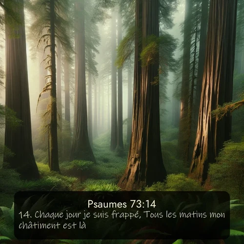 Segond Psaumes  ; image nature: image avec le verset biblique :Chaque jour je suis frappé, Tous les matins mon châtiment est là. ;  ; 73:14