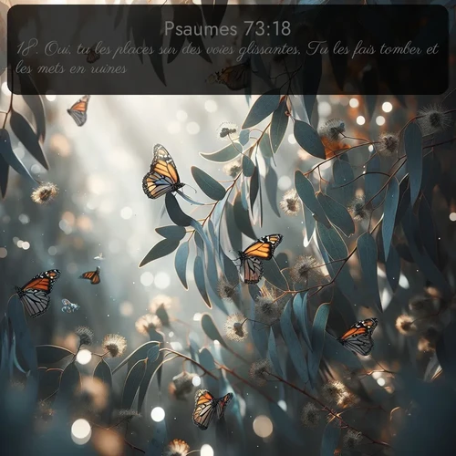 Segond Psaumes  ; image nature: image avec le verset biblique :Oui, tu les places sur des voies glissantes, Tu les fais tomber et les mets en ruines. ;  ; 73:18