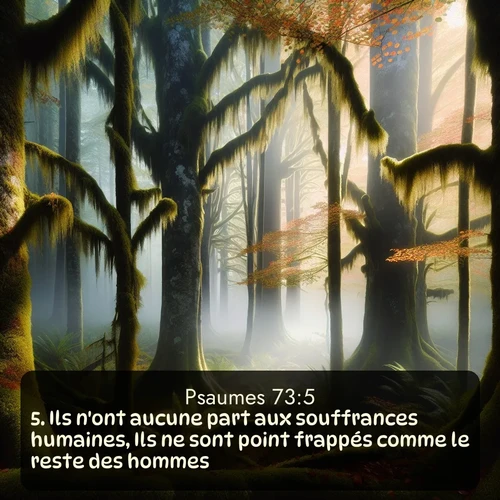 Segond Psaumes  ; image nature: image avec le verset biblique :Ils n&#039;ont aucune part aux souffrances humaines, Ils ne sont point frappés comme le reste des hommes. ;  ; 73:5