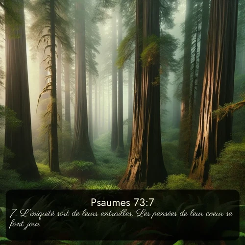 Segond Psaumes  ; image nature: image avec le verset biblique :L&#039;iniquité sort de leurs entrailles, Les pensées de leur coeur se font jour. ;  ; 73:7