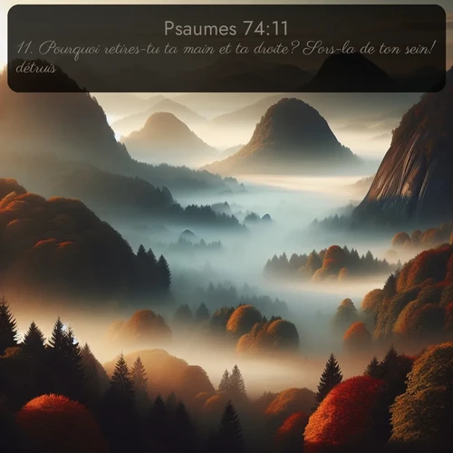 Segond Psaumes  ; image nature: image avec le verset biblique :Pourquoi retires-tu ta main et ta droite? Sors-la de ton sein! détruis! ;  ; 74:11
