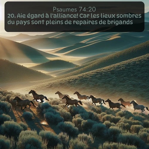 Segond Psaumes  ; image nature: image avec le verset biblique :Aie égard à l&#039;alliance! Car les lieux sombres du pays sont pleins de repaires de brigands. ;  ; 74:20