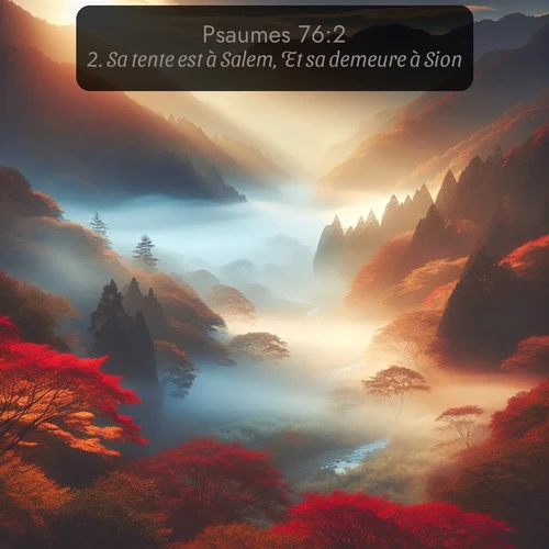 Segond Psaumes  ; image nature: image avec le verset biblique :Sa tente est à Salem, Et sa demeure à Sion. ;  ; 76:2