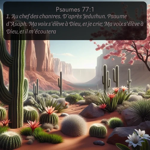 Segond Psaumes  ; image nature: image avec le verset biblique :Au chef des chantres. D&#039;après Jeduthun. Psaume d&#039;Asaph. Ma voix s&#039;élève à Dieu, et je crie; Ma voix s&#039;élève à Dieu, et il m&#039;écoutera. ;  ; 77:1