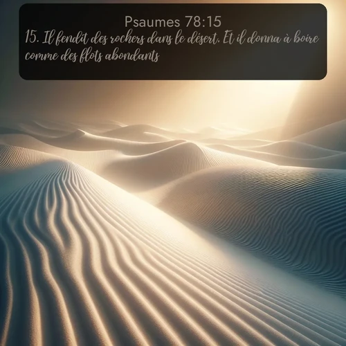 Segond Psaumes  ; image nature: image avec le verset biblique :Il fendit des rochers dans le désert, Et il donna à boire comme des flots abondants; ;  ; 78:15