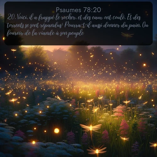 Segond Psaumes  ; image nature: image avec le verset biblique :Voici, il a frappé le rocher, et des eaux ont coulé, Et des torrents se sont répandus; Pourra-t-il aussi donner du pain, Ou fournir de la viande à son peuple? ;  ; 78:20