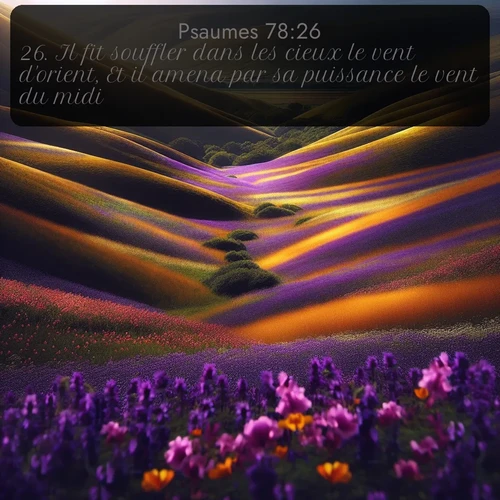 Segond Psaumes  ; image nature: image avec le verset biblique :Il fit souffler dans les cieux le vent d&#039;orient, Et il amena par sa puissance le vent du midi; ;  ; 78:26