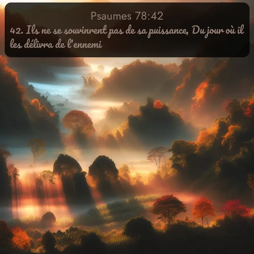 Segond Psaumes  ; image nature: image avec le verset biblique :Ils ne se souvinrent pas de sa puissance, Du jour où il les délivra de l&#039;ennemi, ;  ; 78:42