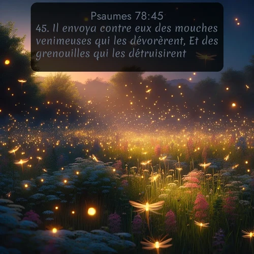 Segond Psaumes  ; image nature: image avec le verset biblique :Il envoya contre eux des mouches venimeuses qui les dévorèrent, Et des grenouilles qui les détruisirent. ;  ; 78:45