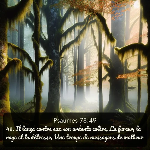 Segond Psaumes  ; image nature: image avec le verset biblique :Il lança contre eux son ardente colère, La fureur, la rage et la détresse, Une troupe de messagers de malheur. ;  ; 78:49