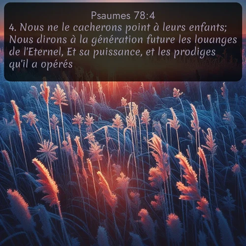 Segond Psaumes  ; image nature: image avec le verset biblique :Nous ne le cacherons point à leurs enfants; Nous dirons à la génération future les louanges de l&#039;Eternel, Et sa puissance, et les prodiges qu&#039;il a opérés. ;  ; 78:4