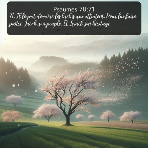 Segond Psaumes  ; image nature: image avec le verset biblique :Il le prit derrière les brebis qui allaitent, Pour lui faire paître Jacob, son peuple, Et Israël, son héritage. ;  ; 78:71