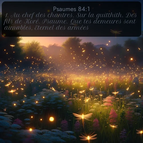 Segond Psaumes  ; image nature: image avec le verset biblique :Au chef des chantres. Sur la guitthith. Des fils de Koré. Psaume. Que tes demeures sont aimables, Eternel des armées! ;  ; 84:1