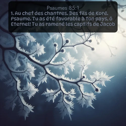 Segond Psaumes  ; image nature: image avec le verset biblique :Au chef des chantres. Des fils de Koré. Psaume. Tu as été favorable à ton pays, ô Eternel! Tu as ramené les captifs de Jacob; ;  ; 85:1